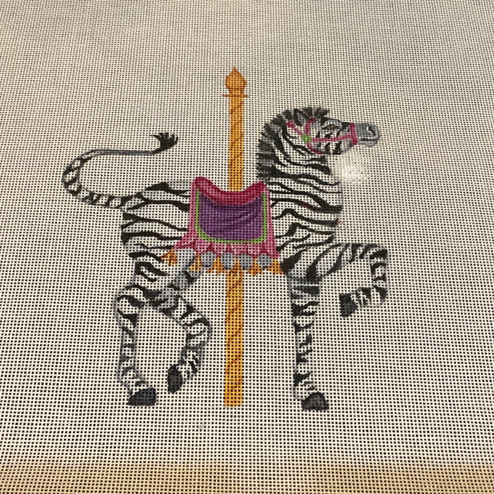 Whimsical Zebra Carousel Needlepoint Canvas